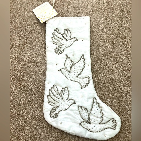 Cynthia Rowley Beaded Dove Christmas Stocking 22” NWT - Picture 1 of 6